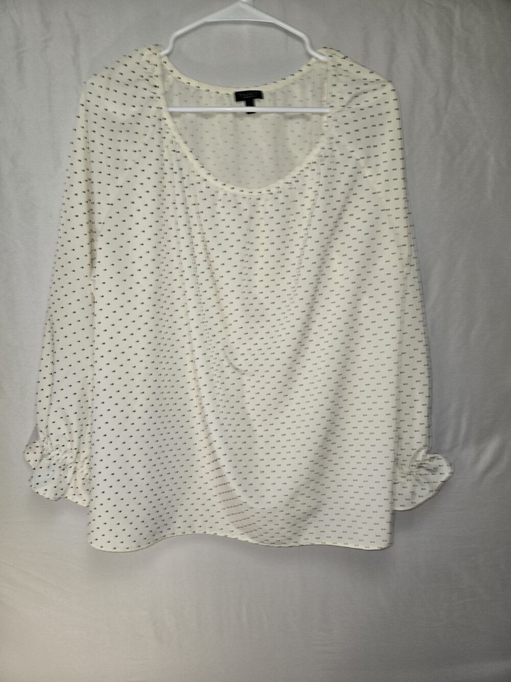 Talbots Women Plus Size 2XP White Polka Dot Blouse Ruffle Cuff Chic Minimalist